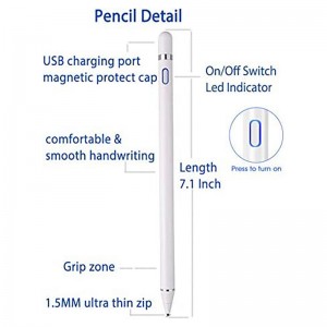 Active Stylus Compatible with Apple iPad, Stylus Pens for Touch Screens,Rechargeable Capacitive 1.5mm Fine Point with iPhone iPad and Other Tablets