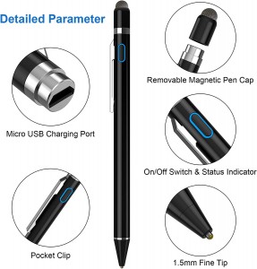 Stylus Pens for Touch Screens, Universal Fine Point Stylus for iPad, iPhone, Samsung, iOS/Android Smart Phone and Other Tablets, Active Stylus Stylist Pen Pencil for Precise Writing/Drawing