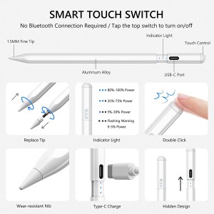 Stylus Pen for iPad Pencil, Active Pen with Palm Rejection and Tilt Sensitivity Compatible with (2018-2022) Apple iPad Pro 11&12.9etc.